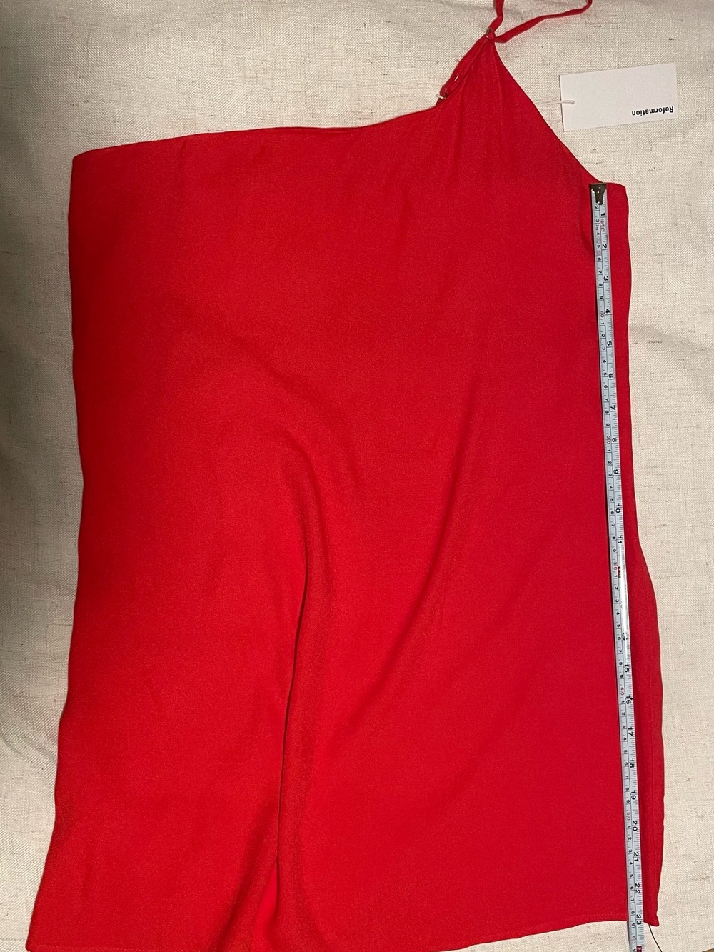 NWT Reformation Orange-Red One Shoulder Asymmetrical Slip Dress Medium - Picture 6 of 6